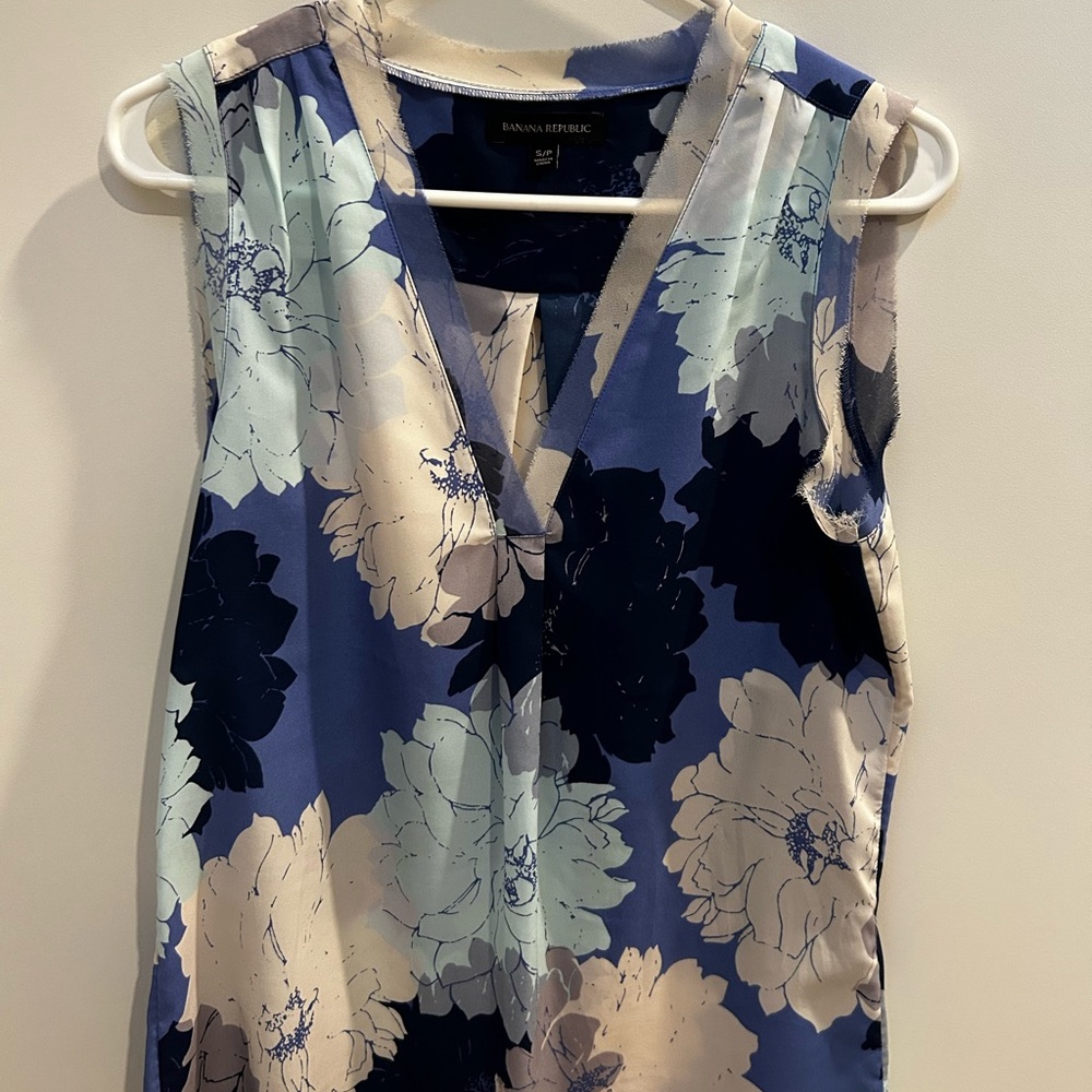 Banana Republic Blue Sleeveless Wrap Blouse